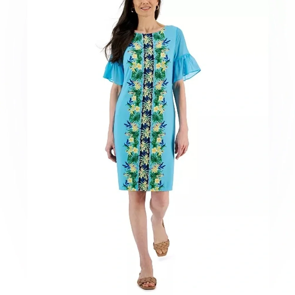 JM Collection Tropical Border Print Dress - Picture 1 of 5